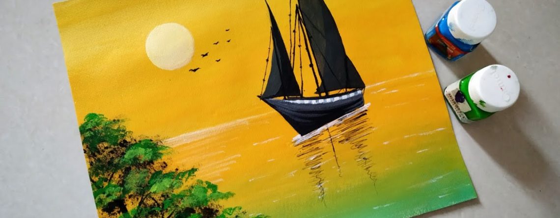 Sailboat Sunset Seascape Acrylic Painting Simple Acrylic Sunset